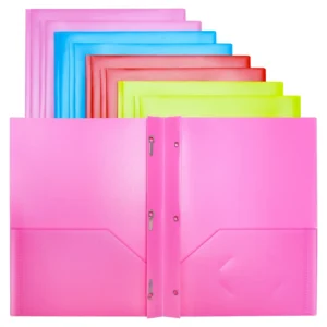 RYWESNIY Plastic Folders with Pockets and Prongs, Plastic School Supplies Folders,Assorted Colors,Letter Size, 8 Pack
